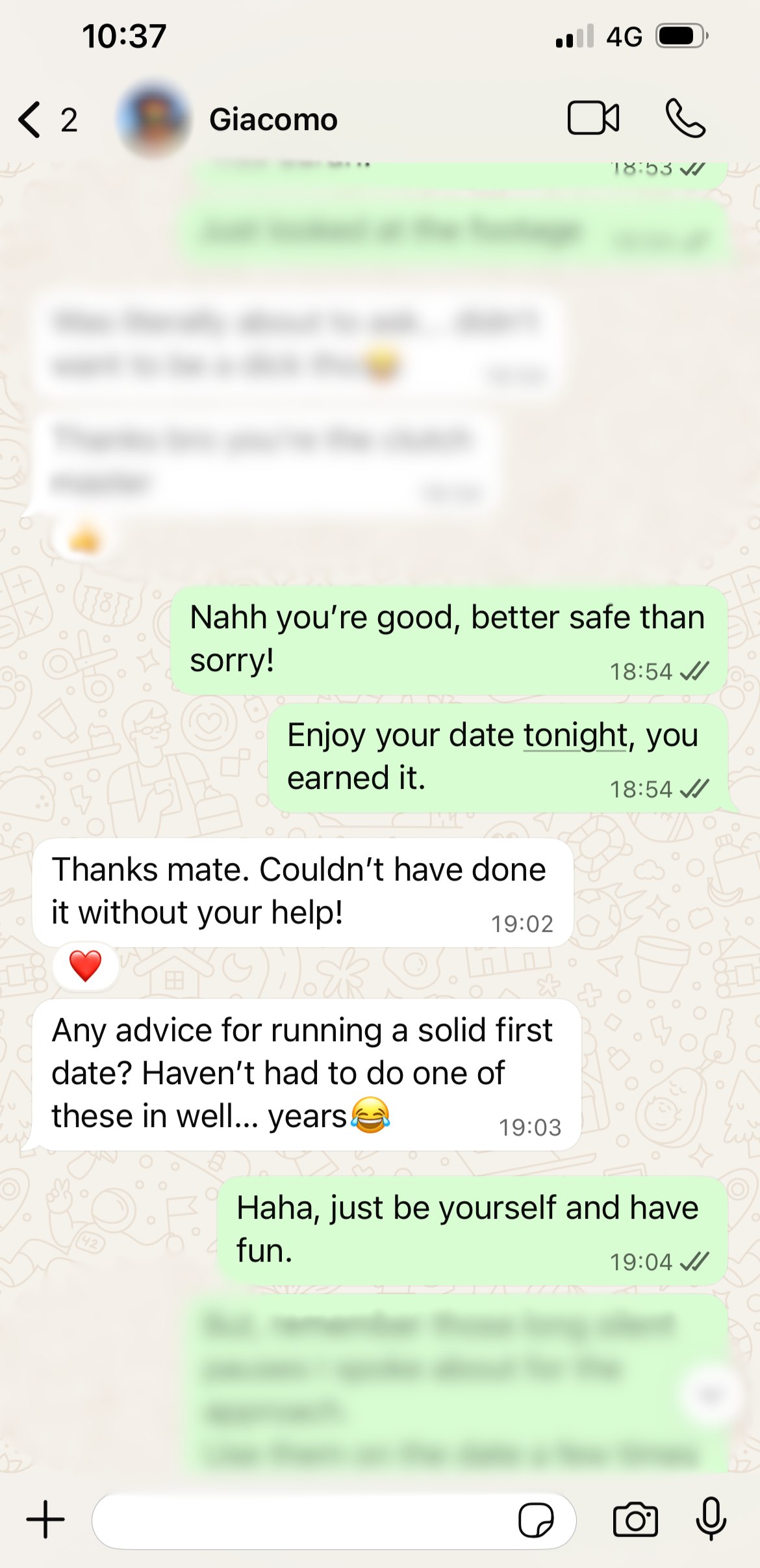 Giacomo reporting back after his third date